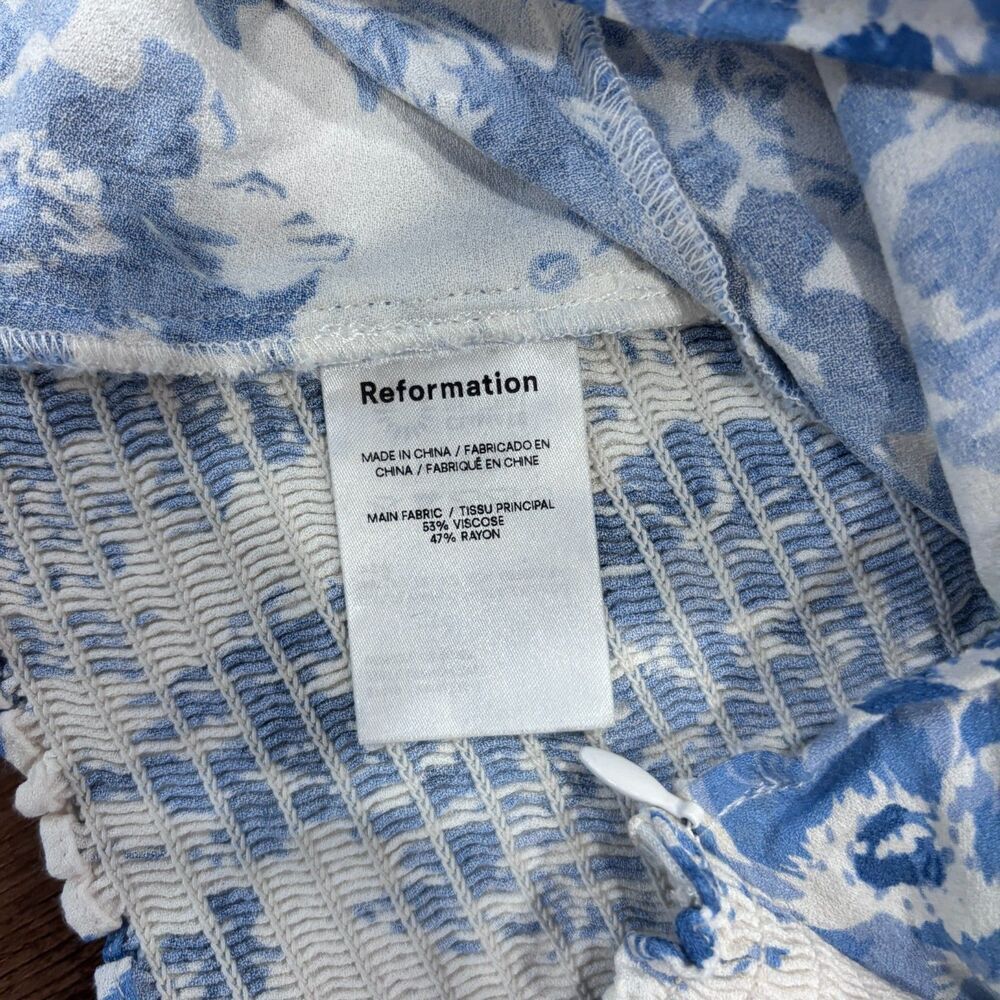 Reformation Reign Top Blue Floral Pattern Sz 6 Sweetheart Cottagecore Coquette - Picture 6 of 9